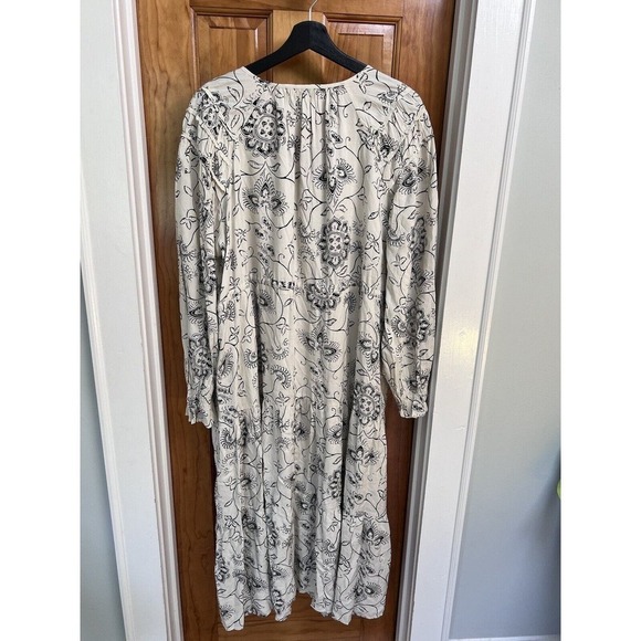M&S Per Una MIDI Dress Beige Black Tiered Long Sleeve Prairie Cottage US 14 - Picture 11 of 15